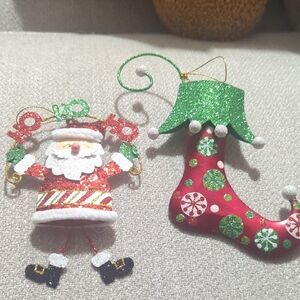 Pier 1 Festive Santa and Stocking Ornaments - Red, Green, White